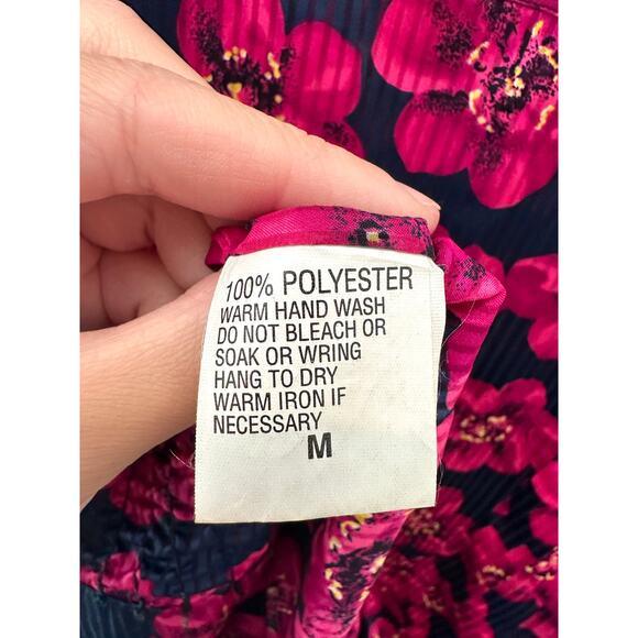 MAYEELOK | Pink Floral Blouse Vibrant 80s Style Pleated Top | Medium - Picture 8 of 8